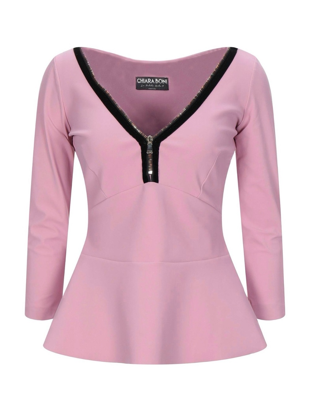 Chiara Boni Winter Rose Peplum Top with Black Trim